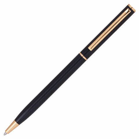 Ручка подарочная шариковая BRAUBERG &quot;Slim Black&quot;, корпус черный, узел 1 мм, линия письма 0,7 мм, синяя, 141402