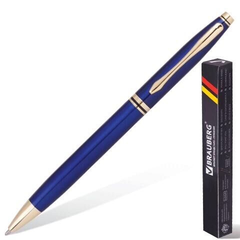 Ручка бизнес-класса шариковая BRAUBERG &quot;De Luxe Blue&quot;, корпус синий, узел 1 мм, линия письма 0,7 мм, синяя, 141412