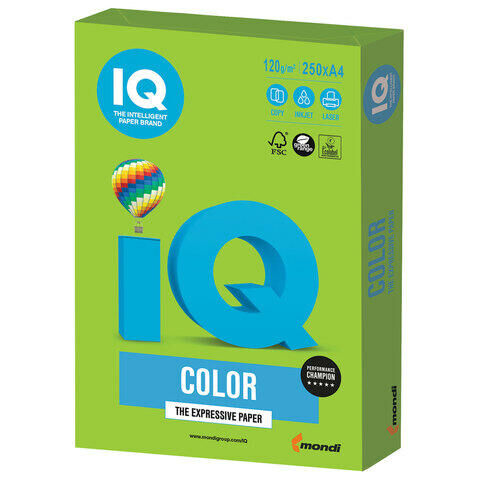 Бумага цветная IQ color, А4, 120 г/м2, 250 л., интенсив, ярко-зеленая, MA42