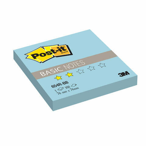 Блок самоклеящийся (стикер) POST-IT Basic, 76х76 мм, 100 л., голубой, 654R-BB