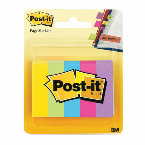 Закладки клейкие POST-IT, бумажные, 12,7 мм, 5 цветов х 100 шт., 670-5AU