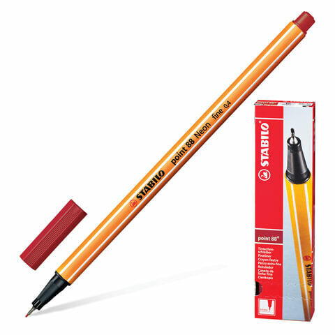 Ручка капиллярная (линер) STABILO &quot;Point 88&quot;, ТЕМНО-КРАСНАЯ, корпус оранжевый, линия письма 0,4 мм, 88/50