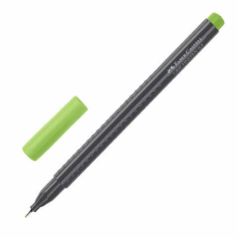 Ручка капиллярная (линер) FABER-CASTELL &quot;Grip Finepen&quot;, СВЕТЛО-ЗЕЛЕНАЯ, трехгранная, корпус черный, 0,4 мм, 151666