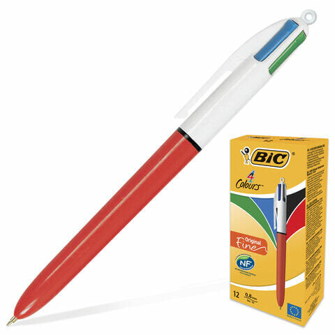 Ручка шариковая автоматическая BIC &quot;4 Colours&quot;, 4 цвета (синий, черный, красный, зеленый), узел 0,8 мм, линия письма 0,3 мм, 889971