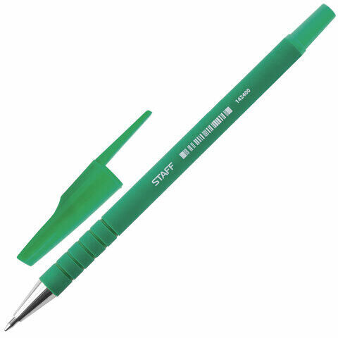 Ручка шариковая STAFF &quot;EVERYDAY&quot;, ЗЕЛЕНАЯ, корпус прорезиненный зеленый, узел 0,7 мм, линия письма 0,35 мм, 142400