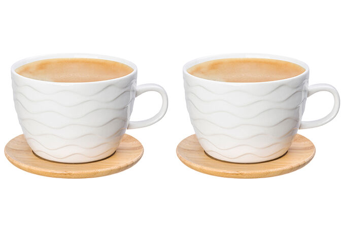 Чашка для капучино и кофе латте 500 мл 14*11,2*8 см &quot;Айсберг&quot; + дерев. подставка (2 шт.)