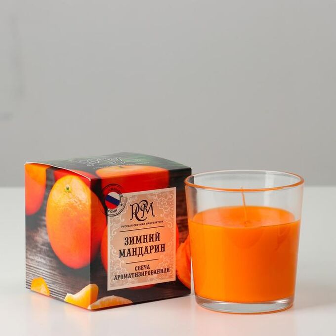 Свеча ароматическая в стакане &quot;Зимний мандарин&quot;, подарочная упаковка, 8х8,5 см, 30 ч 5502941