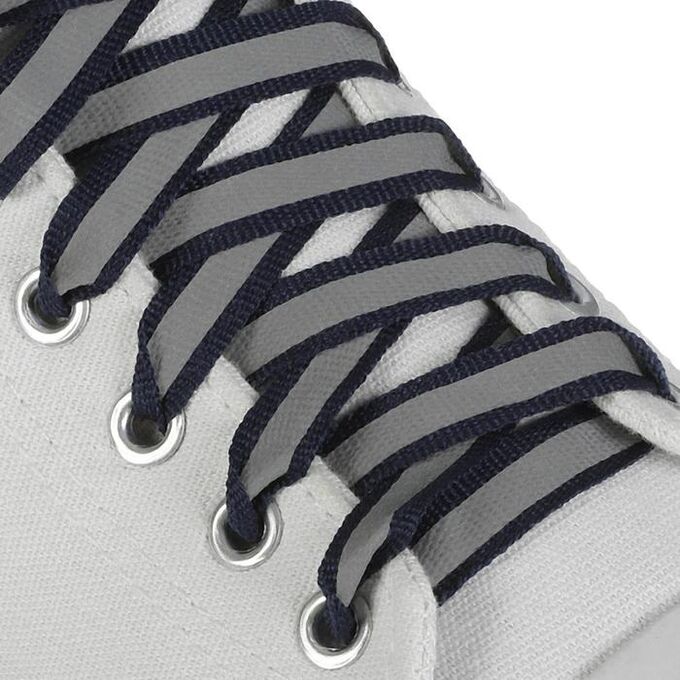 ONLITOP Шнурки для обуви, пара, плоские, со светоотражающей полосой, 10 мм, 100 см, цвет тёмно-синий