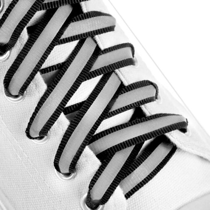 ONLITOP Шнурки для обуви, пара, плоские, со светоотражающей полосой, 10 мм, 110 см, цвет чёрный