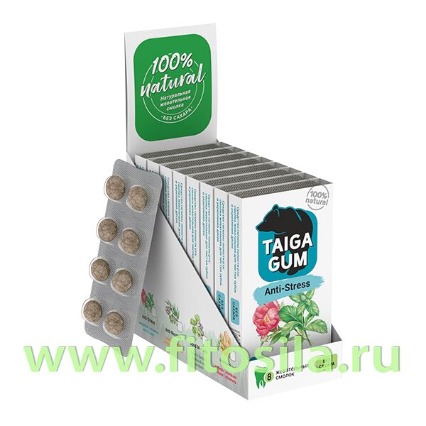 Смолка &quot;ANTI-STRESS&quot; (антистресс, релакс) в растительной пудре, без сахара №8 х 0,8 г, т. м.&quot; TAIGA GUM &quot;