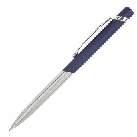 Ручка бизнес-класса шариковая BRAUBERG Ottava, СИНЯЯ, корпус серебристый с синим, линия письма 0,5 мм, 143487