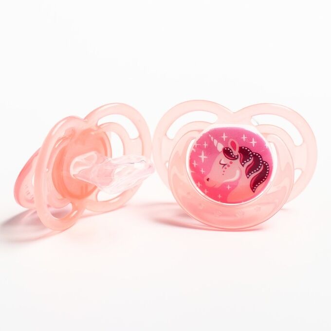 Mum&Baby Набор ортодонтических пустышек, 2 шт., силикон, от 3 мес., цвет розовый