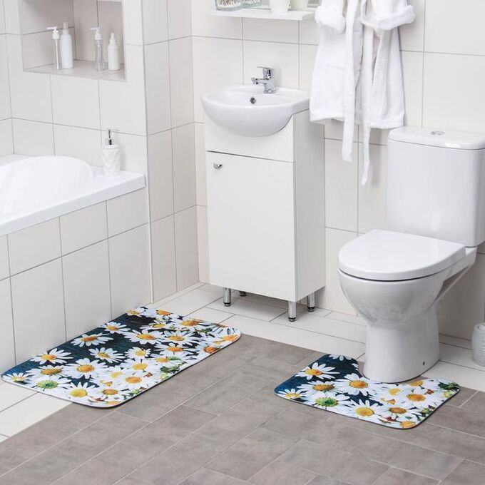 Набор ковриков для ванной и туалета Доляна «Ромашковое поле», 2 шт: 40х50, 50х80 см