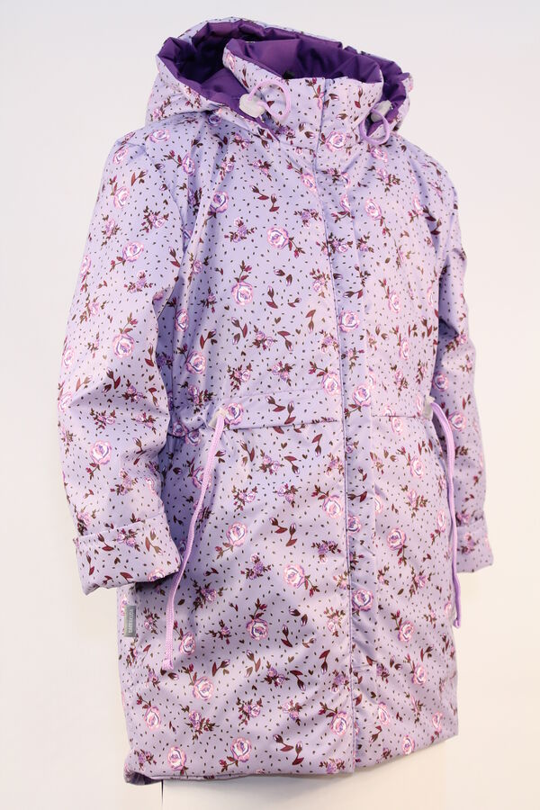 Куртка демисезонная подростковая модель Селена сиреневые розочки