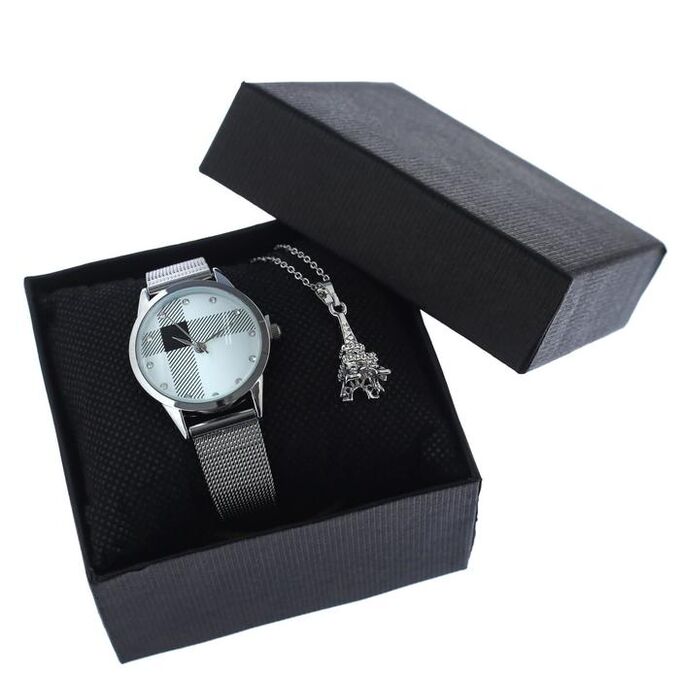 Подарочный набор 2 в 1 &quot;Париж&quot;: наручные часы, d=3.1 см, кулон