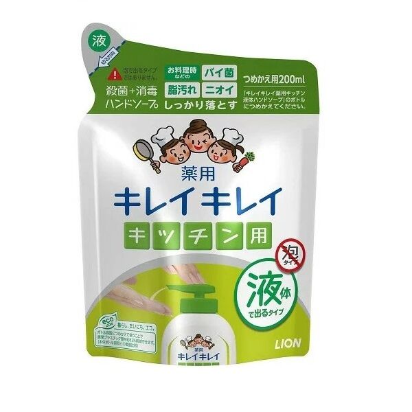 Lion Кухонное мыло для рук  &quot;KireiKirei&quot; с антибактериальным эффектом 200 мл (мягкая упаковка) 24