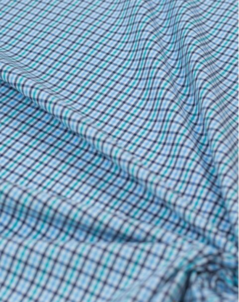 Ткань блузочно-сорочечная &quot;Чернильно-бирюзово-голубая клетка&quot;, ш1.5м, хлопок-100%, 100гр/м.кв