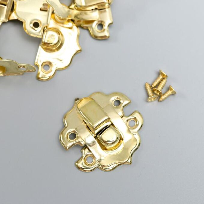 Арт Узор Замок металл для шкатулки золото + гвозд. набор 10 шт 2,9х3 см
