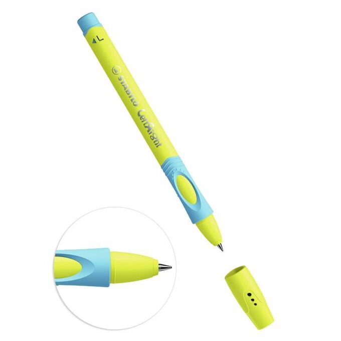 Ручка шариковая STABILO LeftRight для левшей, 0,8 мм, желто-голубой корпус, стержень синий