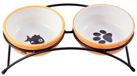 KeramikArt КерамикАрт миски на подставке для собак и кошек двойные 2x290 мл оранжевые СКИДКА 30%
