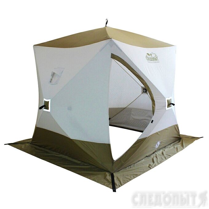 Палатка зимняя куб СЛЕДОПЫТ &quot;Premium&quot; 1,8х1,8 м, 3-х местная, 3 слоя, цв. белый/олива