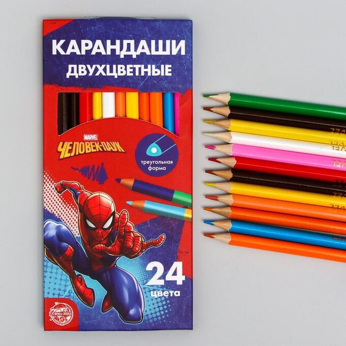 MARVEL Карандаши цветные 24 цвета, двухсторонние &quot;Супергерой&quot;, Человек-Паук   5012643