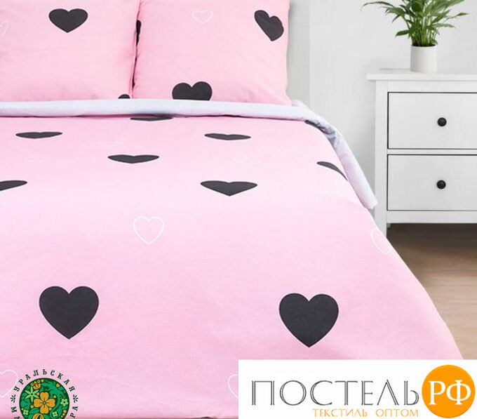 Постельное белье &quot;Этель&quot; дуэт Pink heart 143*215 см - 2 шт, 220*240 см, 70*70 см -2 шт