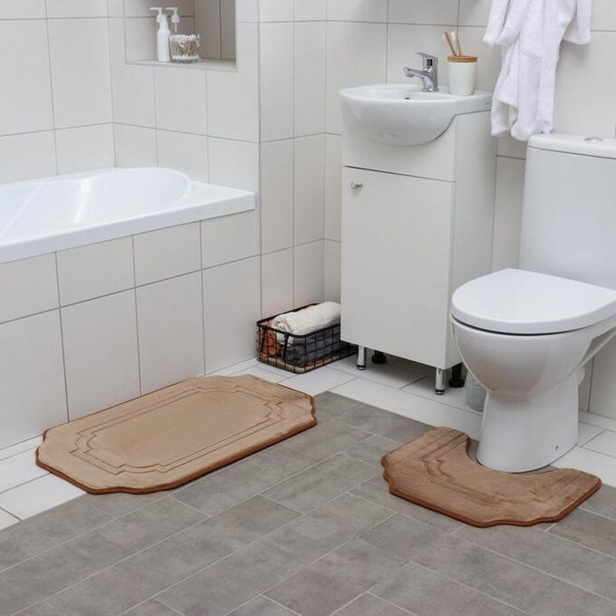 Набор ковриков для ванны и туалета  «Гранж», 2 шт: 40?50, 50?80 см, цвет МИКС