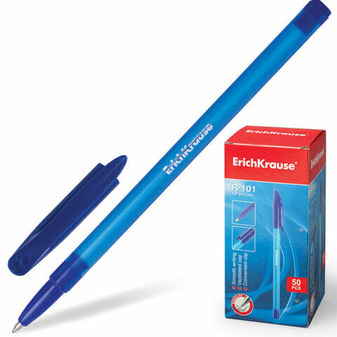 Ручка шариковая ERICH KRAUSE &quot;R-101&quot;, СИНЯЯ, корпус тонированный синий, узел 1 мм, линия письма 0,5 мм, 33511