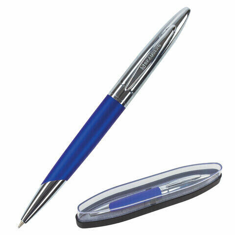 Ручка подарочная шариковая BRAUBERG &quot;Echo&quot;, СИНЯЯ, корпус серебристый с синим, линия письма 0,5 мм, 143460