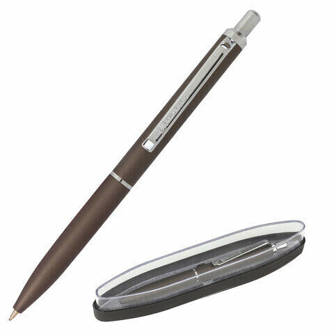 Ручка подарочная шариковая BRAUBERG &quot;Bolero&quot;, СИНЯЯ, корпус серый с хромированными деталями, линия письма 0,5 мм, 143462