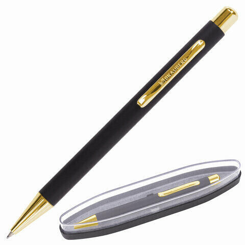 Ручка подарочная шариковая BRAUBERG &quot;Piano&quot;, СИНЯЯ, корпус черный с золотистым, линия письма 0,5 мм, 143473