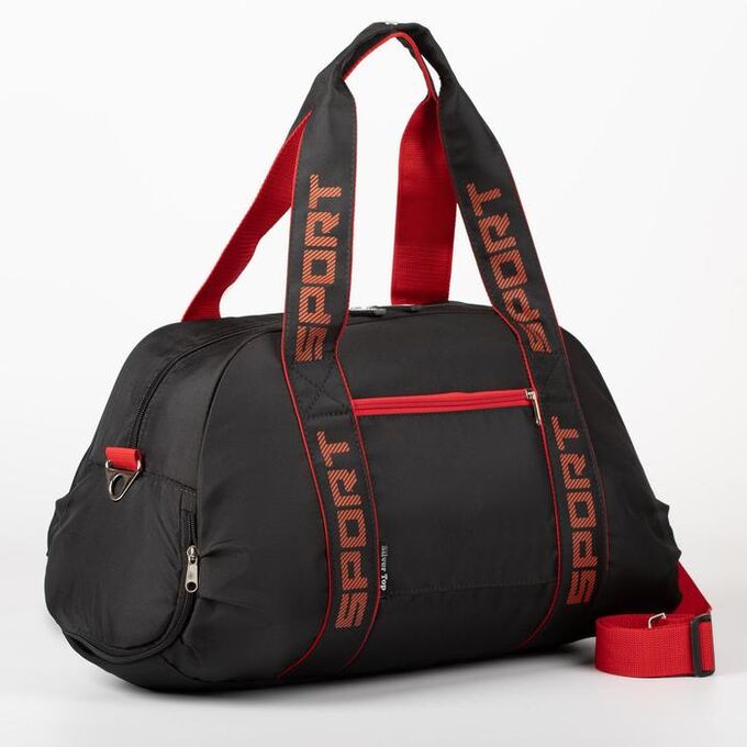 Спортивная сумка, отдел на молнии, наружный карман, длинный ремень, цвет чёрный/красный