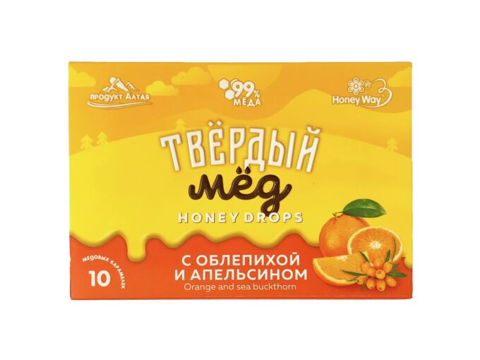Мёд и конфитюр Карамель медовая Твердый мёд. С облепихой и апельсином. 10 шт по 3г.