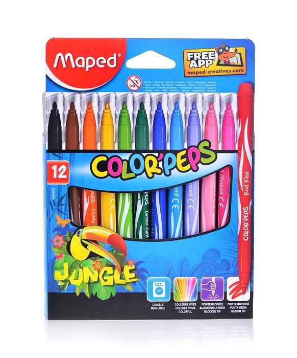 Нескучные игры Maped. Фломастеры &quot;Color&#039;Peps Jungle&quot; с пишущ узлом, средний пишущ узел, смываемые (12цв) арт.845420