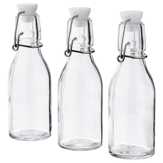 IKEA KORKEN КОРКЕН Бутылка с пробкой, прозрачное стекло, 3 шт по 150 мл