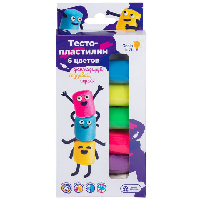 Набор для лепки Genio Kids &quot;Тесто-пластилин&quot;, 6 цветов, картон, европодвес