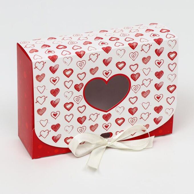 СИМА-ЛЕНД Подарочная коробка сборная с окном &quot;Сердца&quot;, 16,5 х 11,5 х 5 см