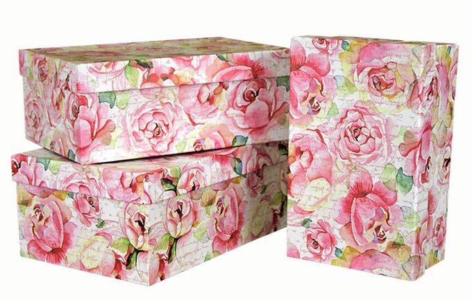 Набор подарочных коробок прямоугольник 3в1 &quot;Розовые розы&quot;