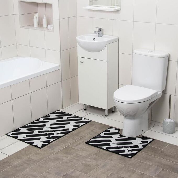 Набор ковриков для ванны и туалета  «Готланд», 2 шт: 50?80, 40?50 см, цвет чёрно-белый