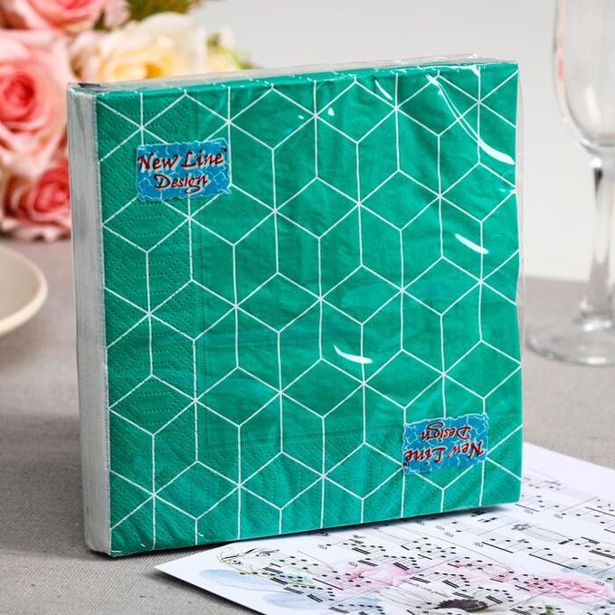 Салфетки бумажные New Line FRESCO Кубики 3D зелёные, 3-слоя 20 листов 33*33