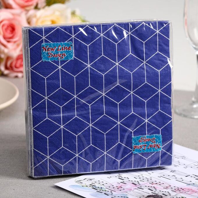 Салфетки бумажные New Line FRESCO Кубики 3D синие, 3-слоя 20 листов 33*33