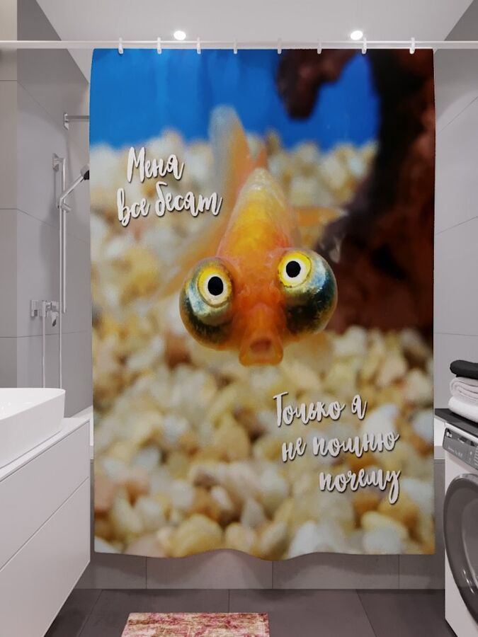 Фотоштора для ванной Забавная рыбка