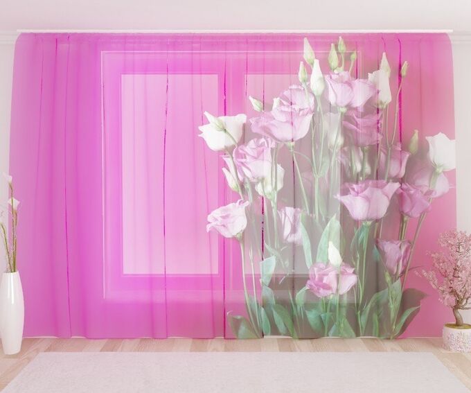 Фототюль Букет цветов на розовом фоне