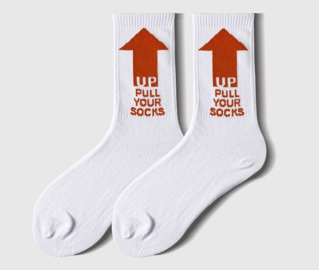 Носки унисекс, принт &quot;UP pull your socks&quot;, цвет белый/красный