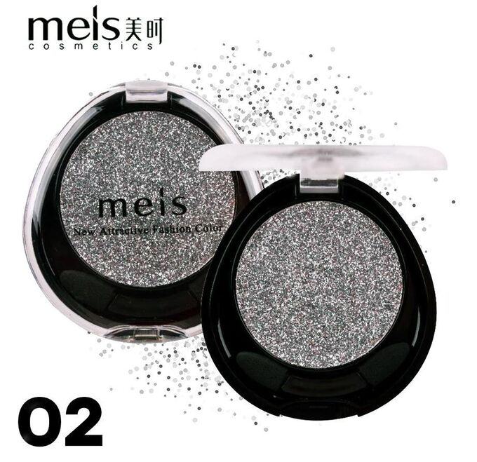 Meis, Тени-глиттеры на гелевой основе (круг), серебро №02