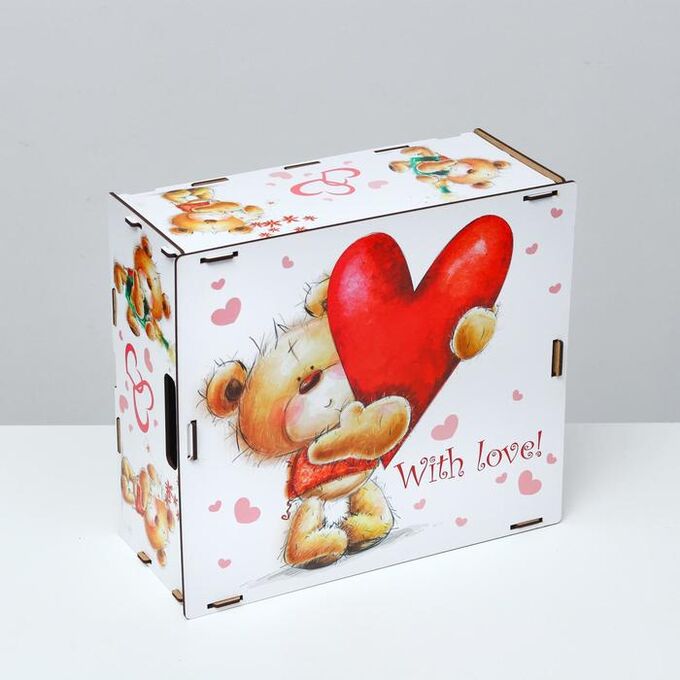 Подарочный ящик &quot;Люблю тебя, мишка с сердцем&quot;, разноцветный, 33?29?14 см