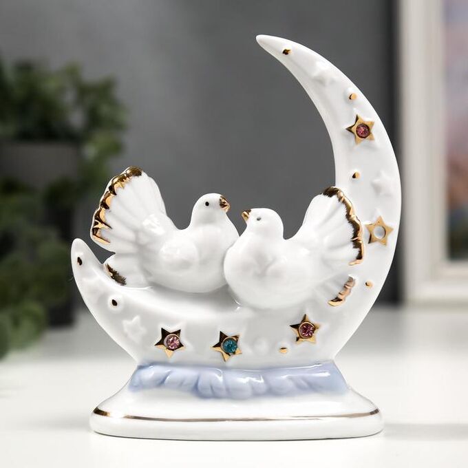 Сувенир керамика &quot;Белые голуби с месяцем&quot; с золотом, стразы 12 см