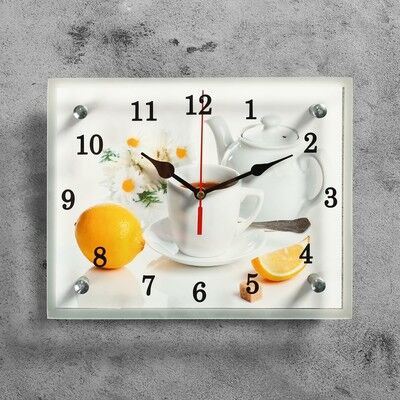 Часы настенные, серия: Кухня, &quot;Чайная церемония и лимон&quot;, 20х25 см, микс