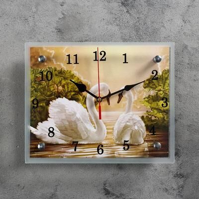 Часы настенные, серия: Животный мир, &quot;Лебеди&quot;, 20х25 см, микс